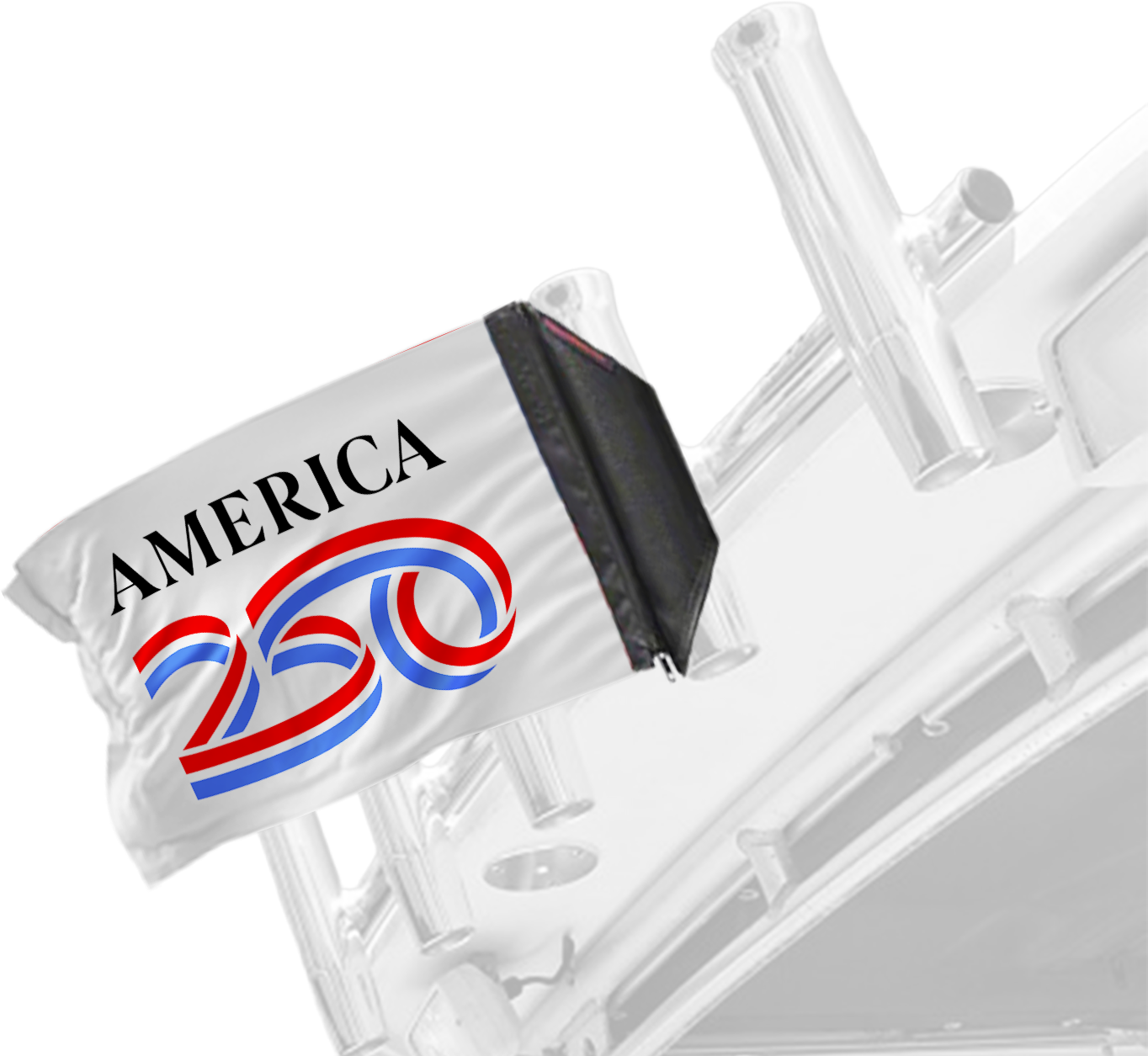 America 250 Forever Wave white flag mounted on a boat rod holder sleeve
