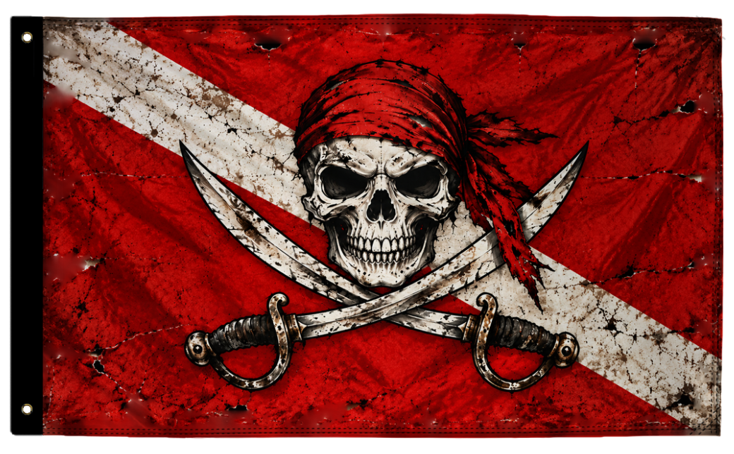 Diver Down Pirate 3'x5' double-sided flag made in the USA