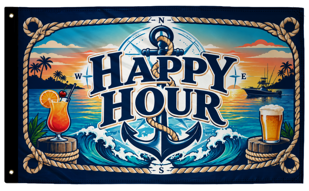 Happy Hour Nautical 3'x5' double-sided flag made in the USA