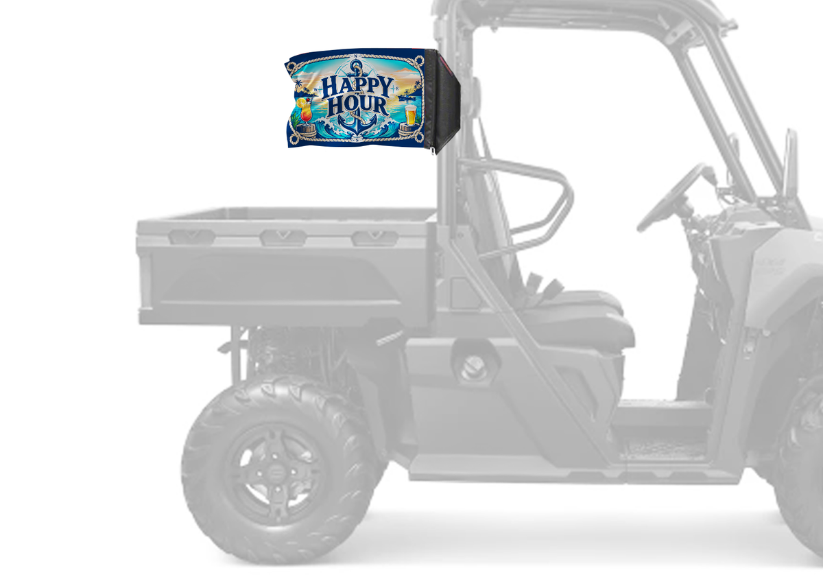 Happy Hour Nautical Forever Wave flag mounted on a UTV