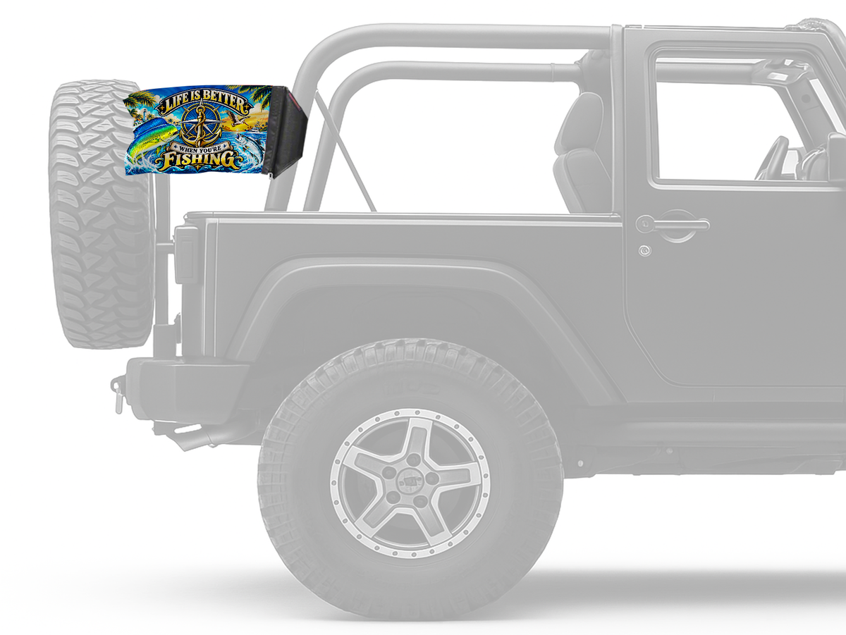 Life Is Better Forever Wave flag mounted on an unpadded Jeep roll bar